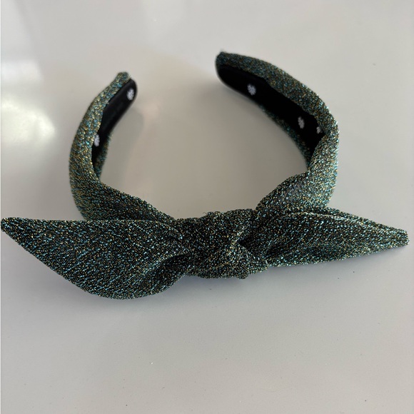 Lele Sadoughi Teal/Gold Shimmer Glitter Slim Women’s Bow Headband - Picture 2 of 6